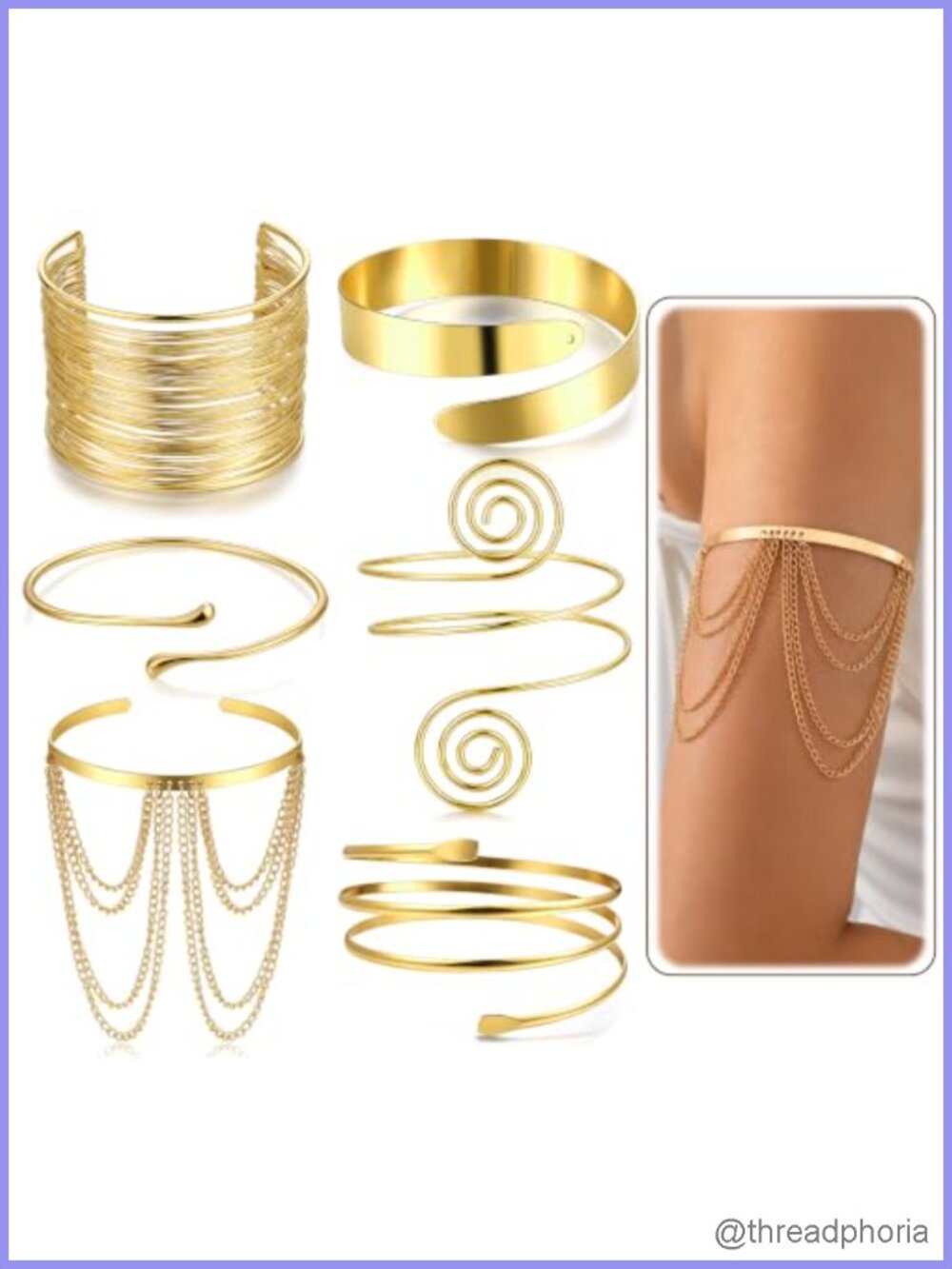 6 Piece Gold Arm Cuff Bracelets Set Adjustable Upper Arm Open Statement Jewelry